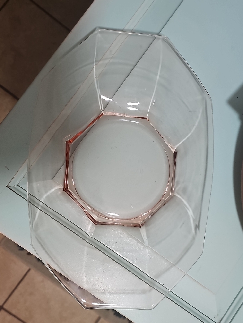 Octagonal Clear Glass Bowl with Subtle Pink Tint